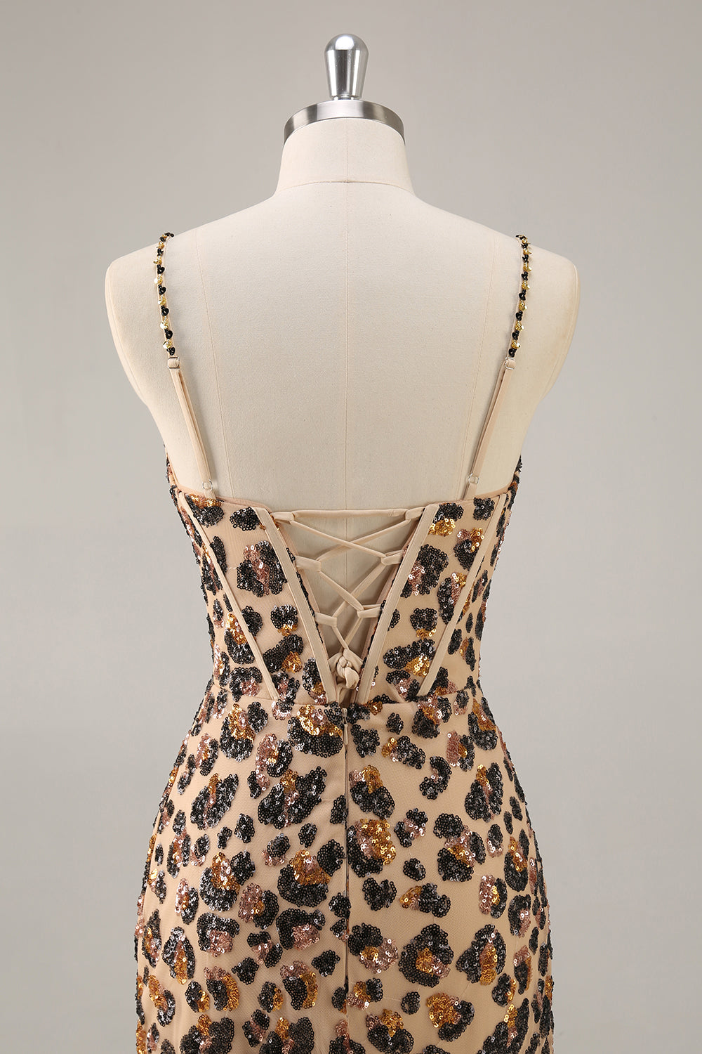 Kahki Leopard Corset Bodycon Short Prom Dress with Sequins