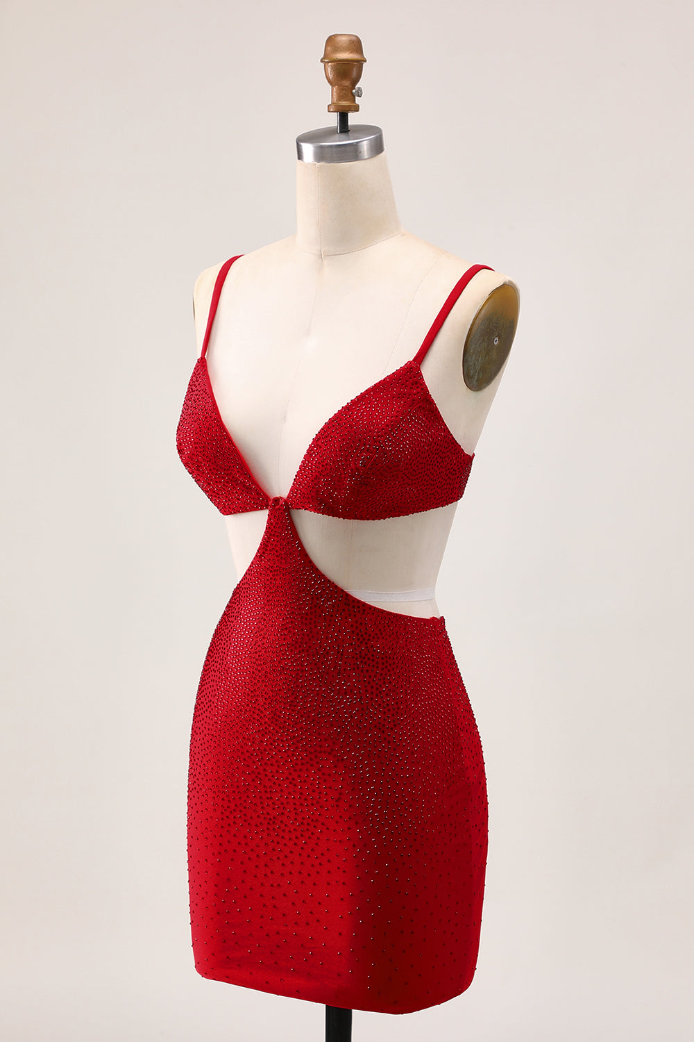 Chic Red Bodycon Beaded Cut Out Cocktail Dress