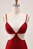Chic Red Bodycon Beaded Cut Out Cocktail Dress