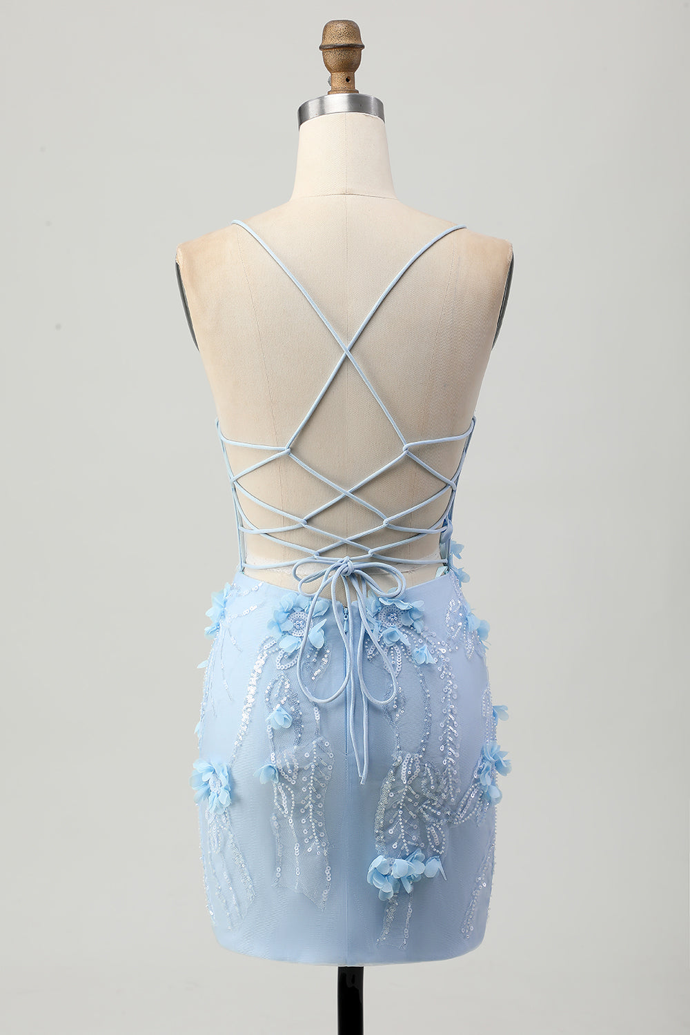 Blue Bodycon Corset Sequins Short Prom Dress with 3D Flowers