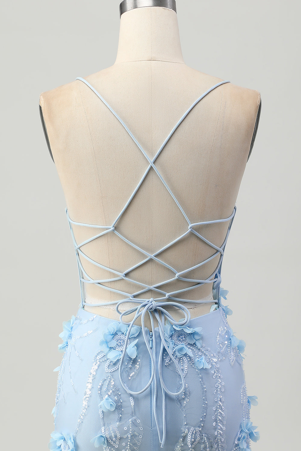 Blue Bodycon Corset Sequins Short Prom Dress with 3D Flowers