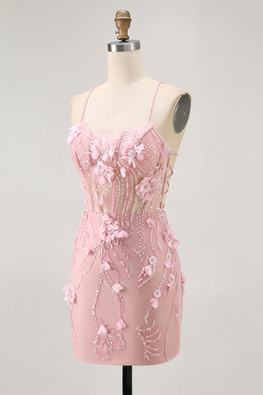 Blue Bodycon Corset Sequins Short Prom Dress with 3D Flowers