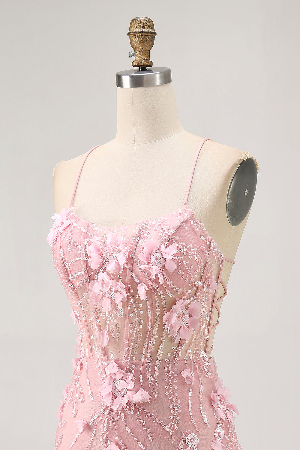 Blue Bodycon Corset Sequins Short Prom Dress with 3D Flowers