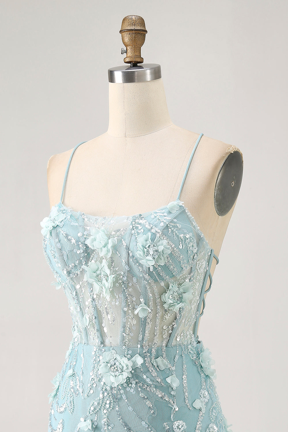 Blue Bodycon Corset Sequins Short Prom Dress with 3D Flowers