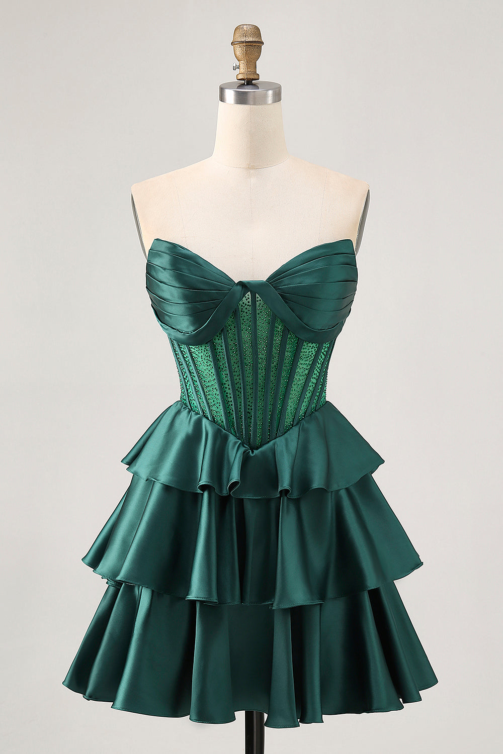 Strapless A Line Green Corset Short Prom Dress with Beading