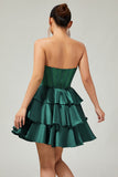 Dark Green Beaded A-line Strapless Corset Cocktail Dress