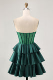 Dark Green Beaded A-line Strapless Corset Cocktail Dress
