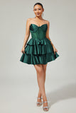 Dark Green Beaded A-line Strapless Corset Cocktail Dress