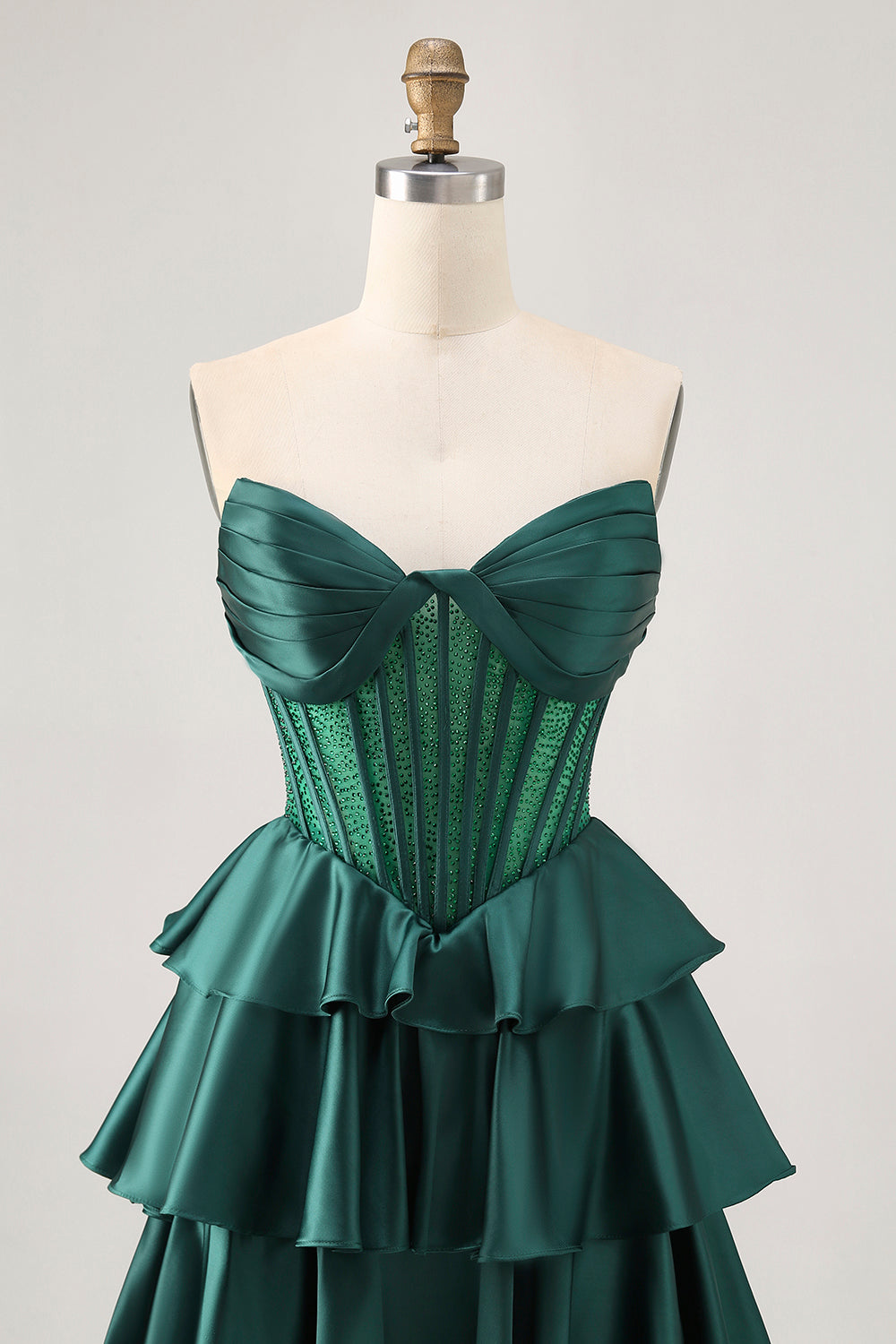 Strapless A Line Green Corset Short Prom Dress with Beading