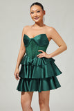 Dark Green Beaded A-line Strapless Corset Cocktail Dress