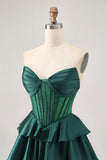 Dark Green Beaded A-line Strapless Corset Cocktail Dress