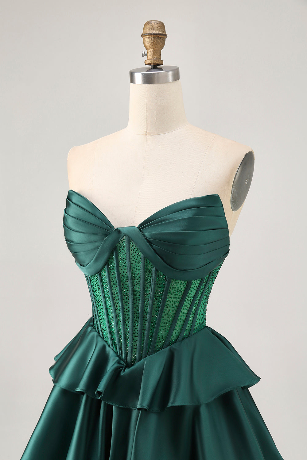 Strapless A Line Green Corset Short Prom Dress with Beading