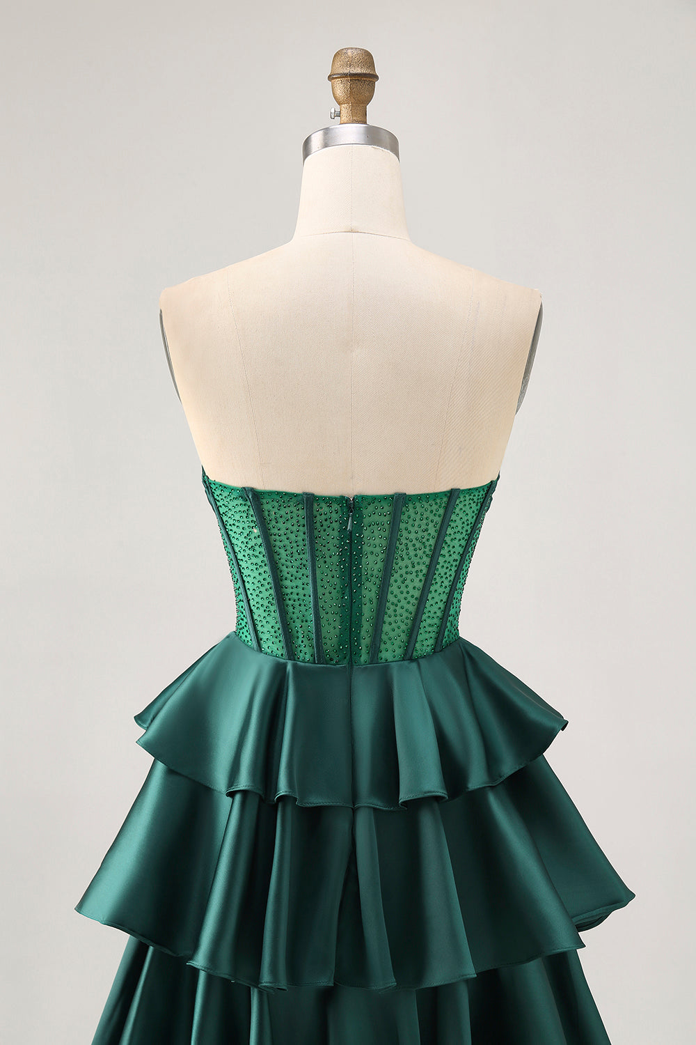 Dark Green Beaded A-line Strapless Corset Cocktail Dress