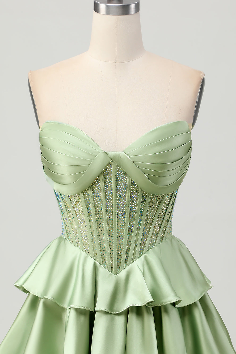 Dark Green Beaded A-line Strapless Corset Cocktail Dress