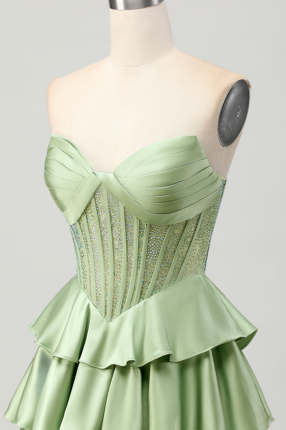 Dark Green Beaded A-line Strapless Corset Cocktail Dress