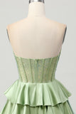 Dark Green Beaded A-line Strapless Corset Cocktail Dress