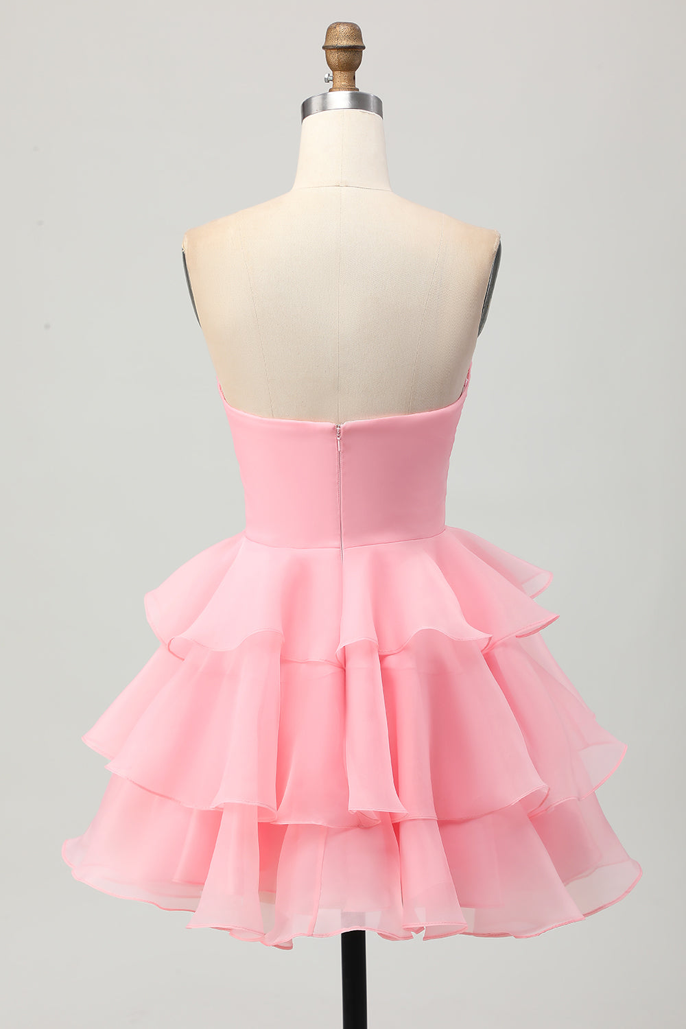 Cute Blush A-Line Strapless Cut Out Tiered Short Prom Dress