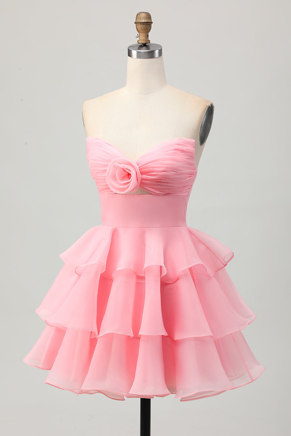 Cute Blush A-Line Strapless Cut Out Tiered Short Prom Dress