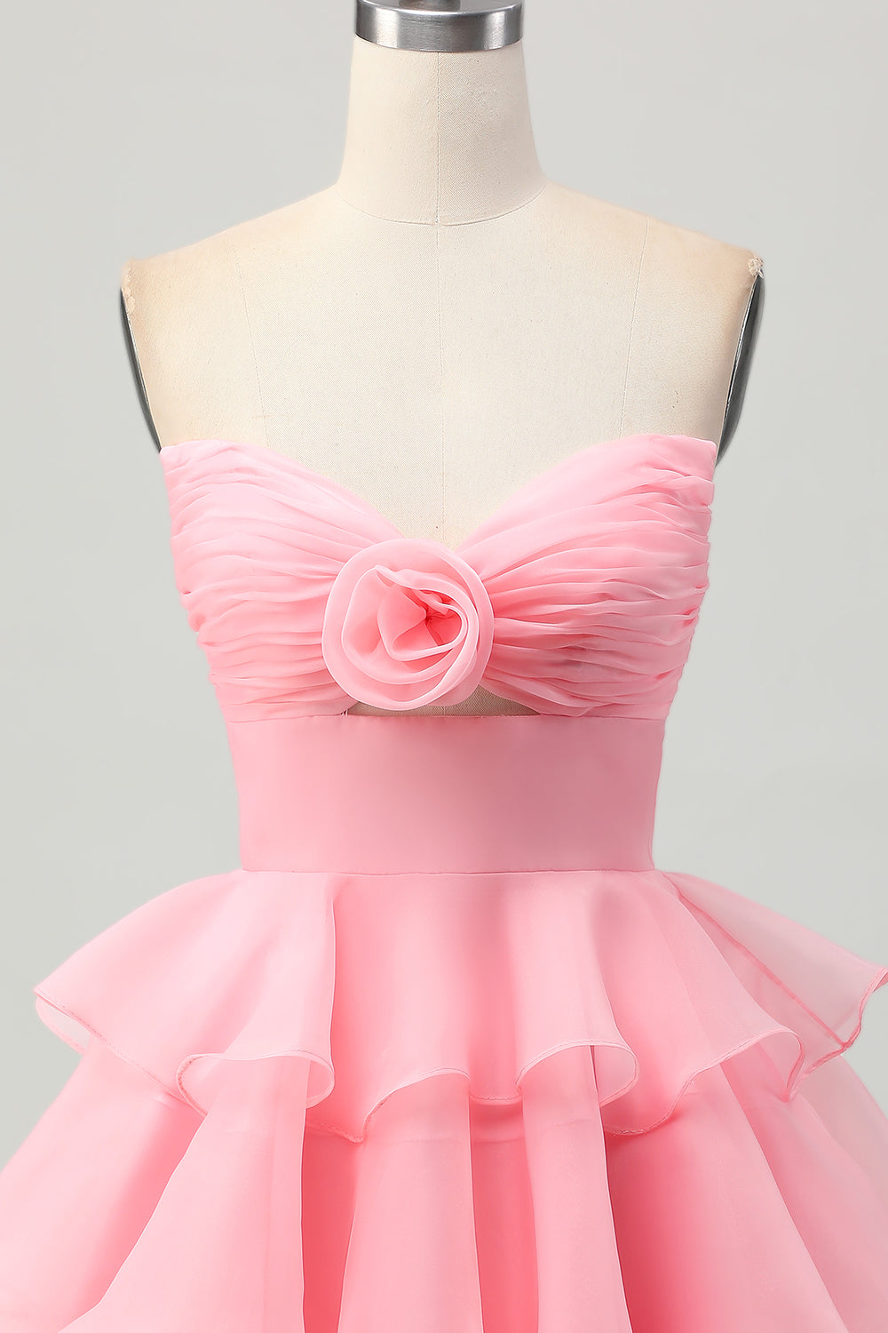 Cute Blush A-Line Strapless Cut Out Tiered Short Prom Dress