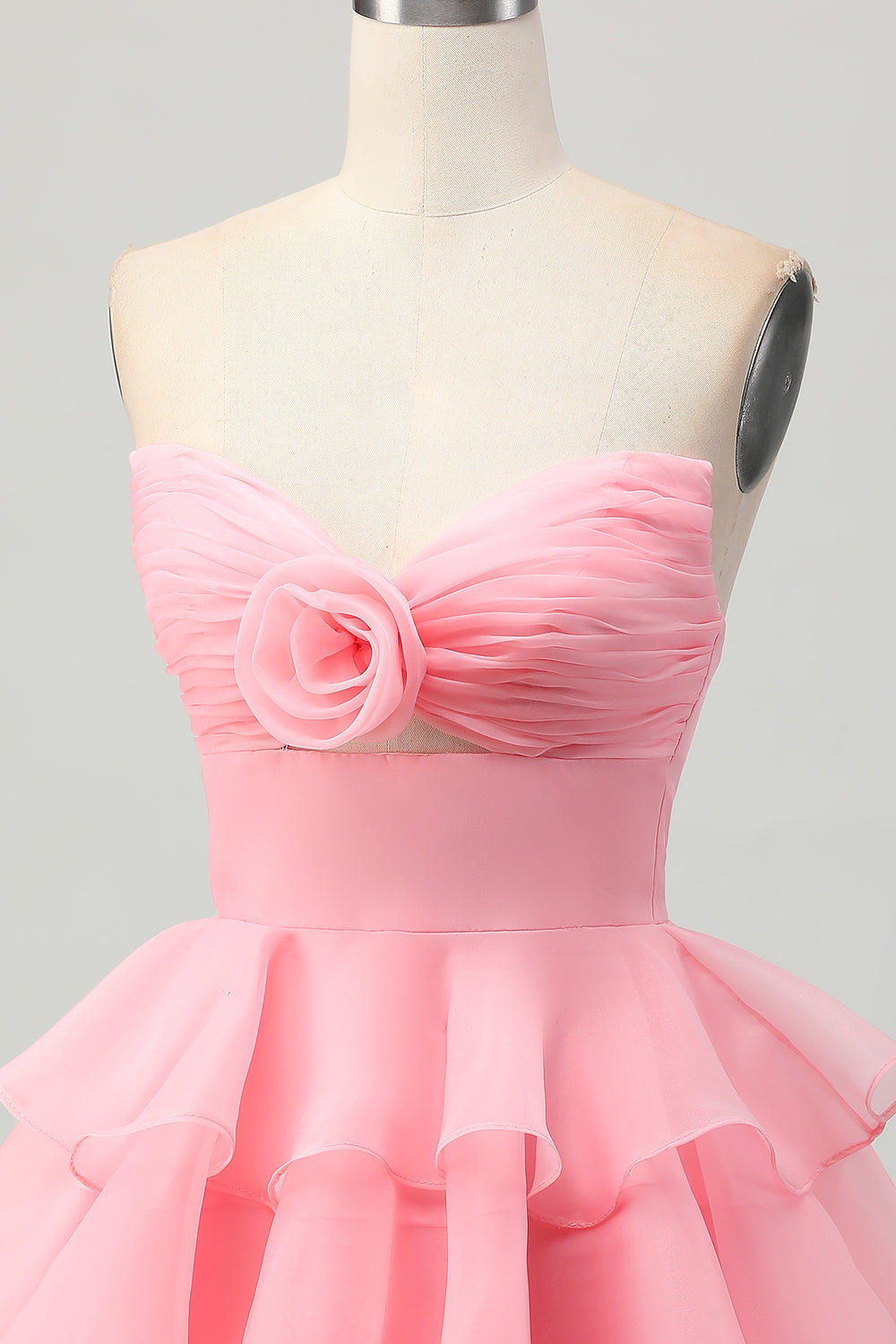 Cute Blush A-Line Strapless Cut Out Tiered Short Prom Dress