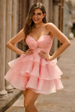 Blush A-Line Strapless Tiered Cocktail Dress with 3D Flowers
