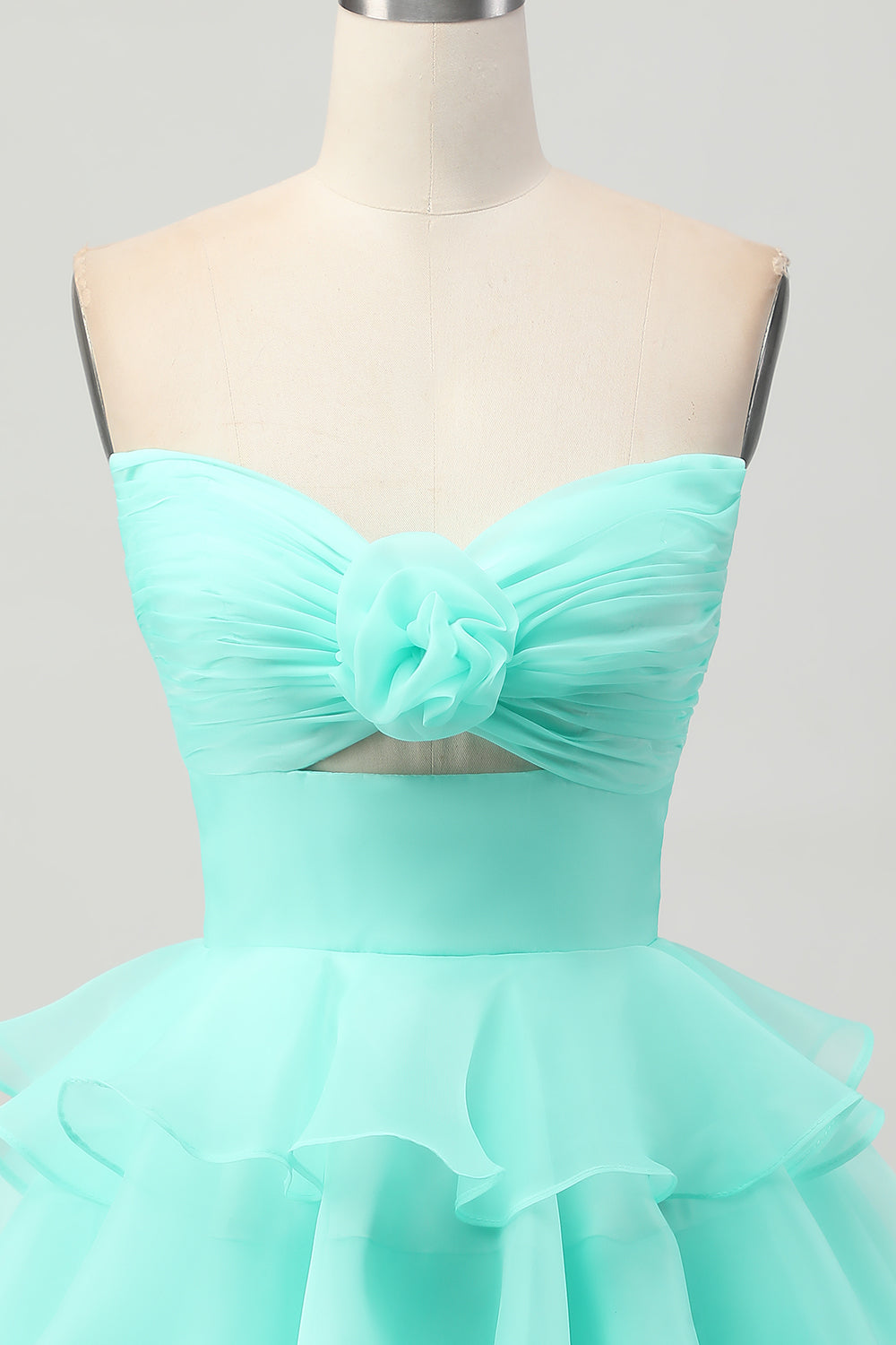 Cute Blush A-Line Strapless Cut Out Tiered Short Prom Dress