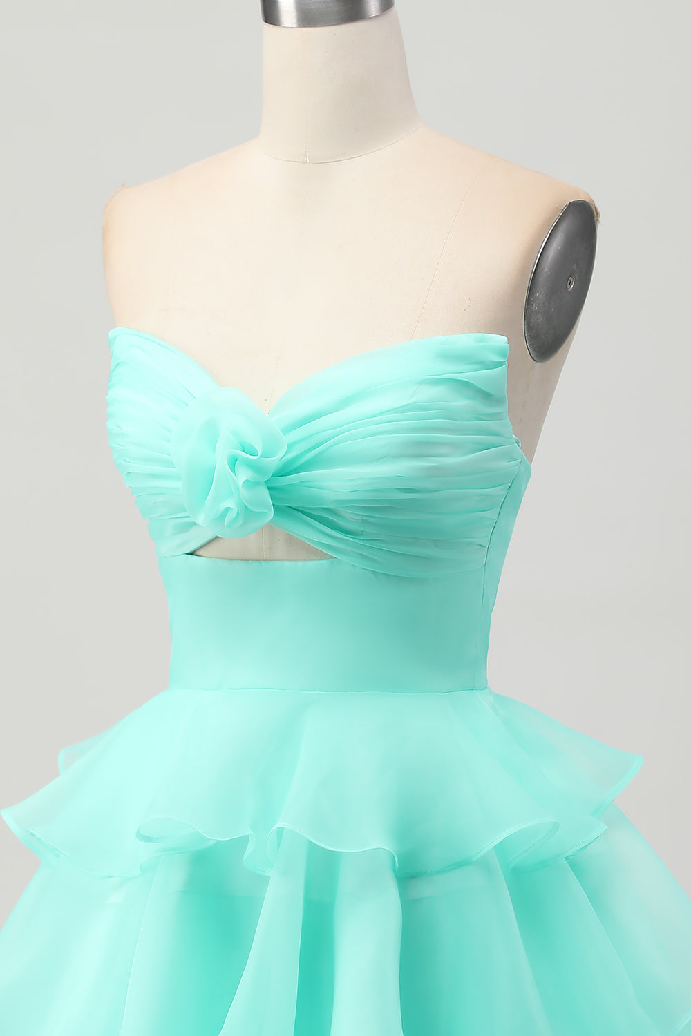 Cute Blush A-Line Strapless Cut Out Tiered Short Prom Dress