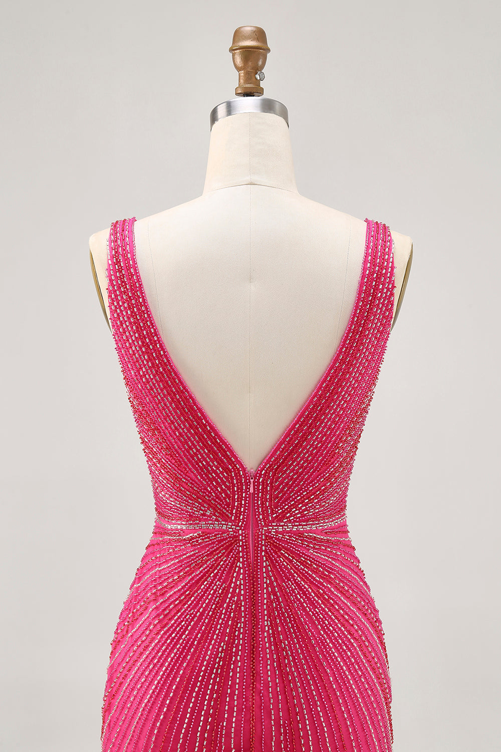 Fuchsia V-Neck Beaded Bodycon Short Prom Dress