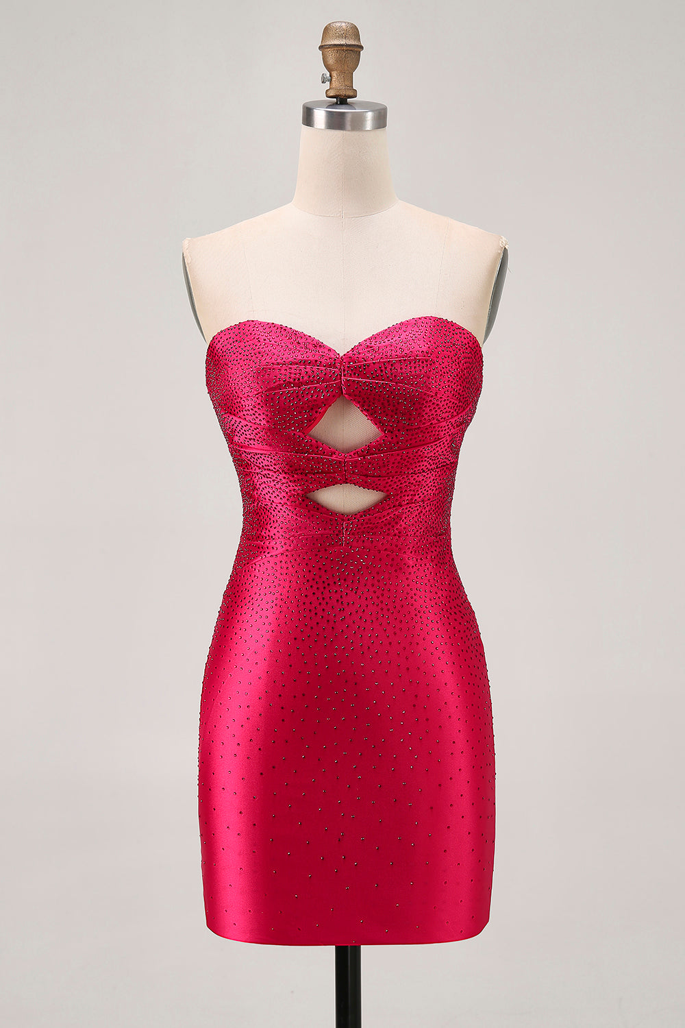 Fuchsia Strapless Cut Out Beaded Bodycon Short Prom Dress