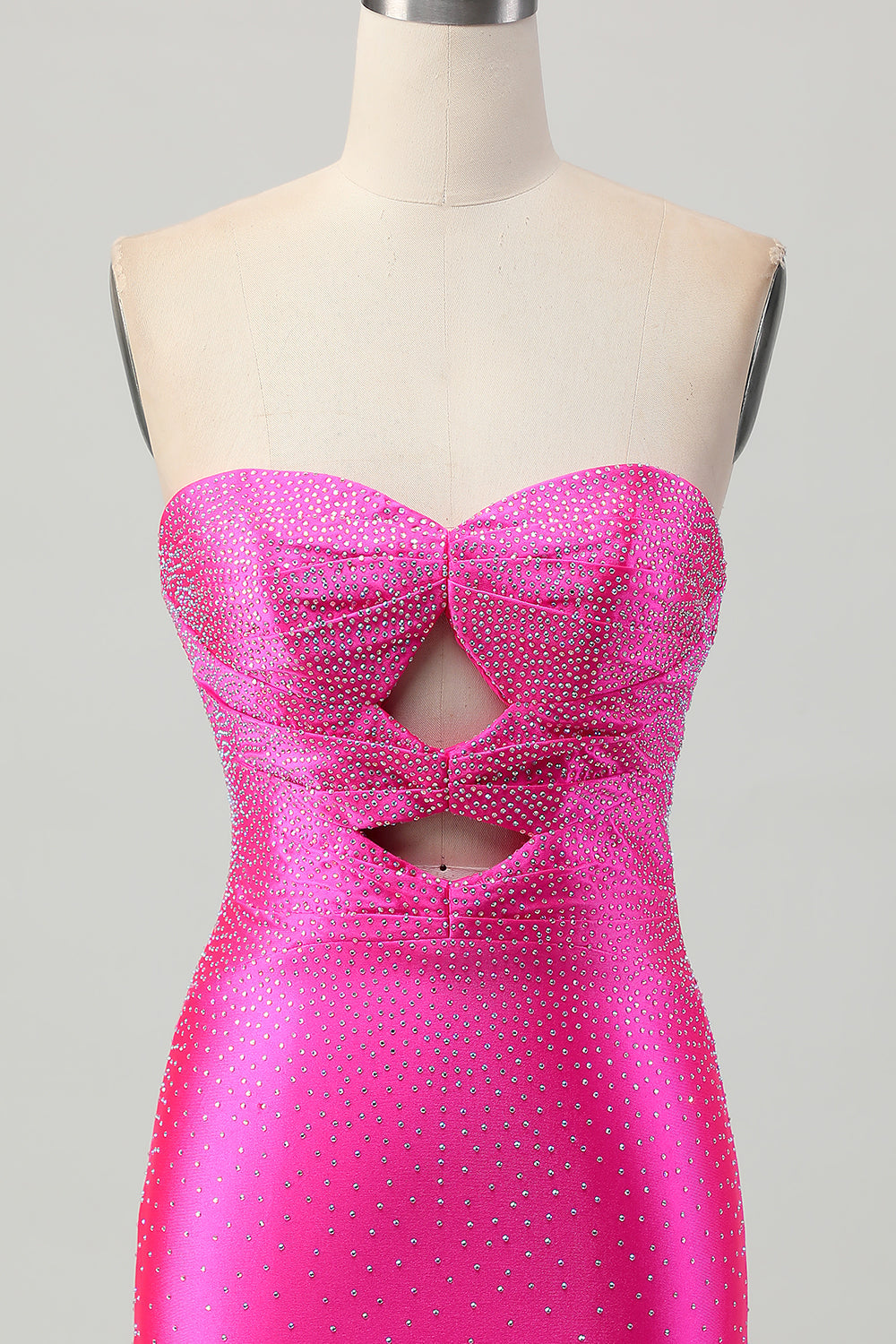 Fuchsia Strapless Cut Out Beaded Bodycon Short Prom Dress