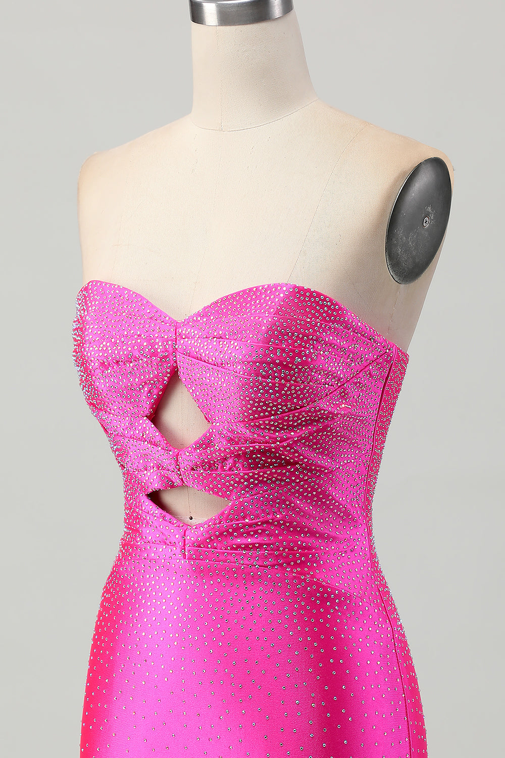 Fuchsia Strapless Cut Out Beaded Bodycon Short Prom Dress