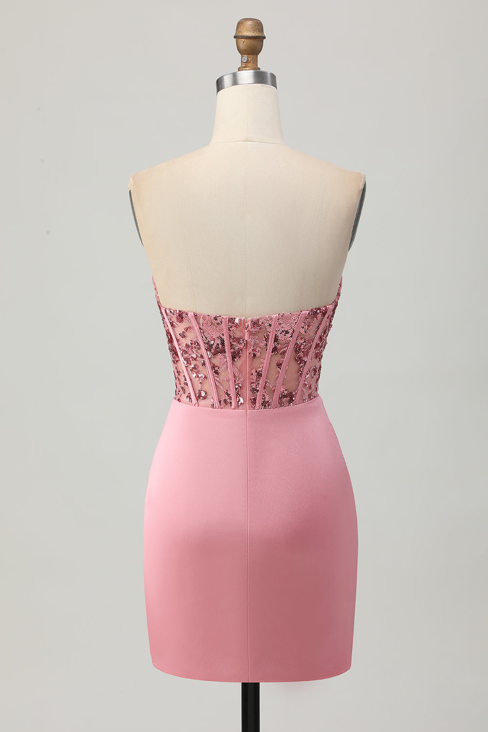 Strapless Blush Corset Sequins Bodycon Short Prom Dress