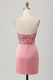Blush Strapless Corset Short Bodycon Cocktail Dress with Sequins