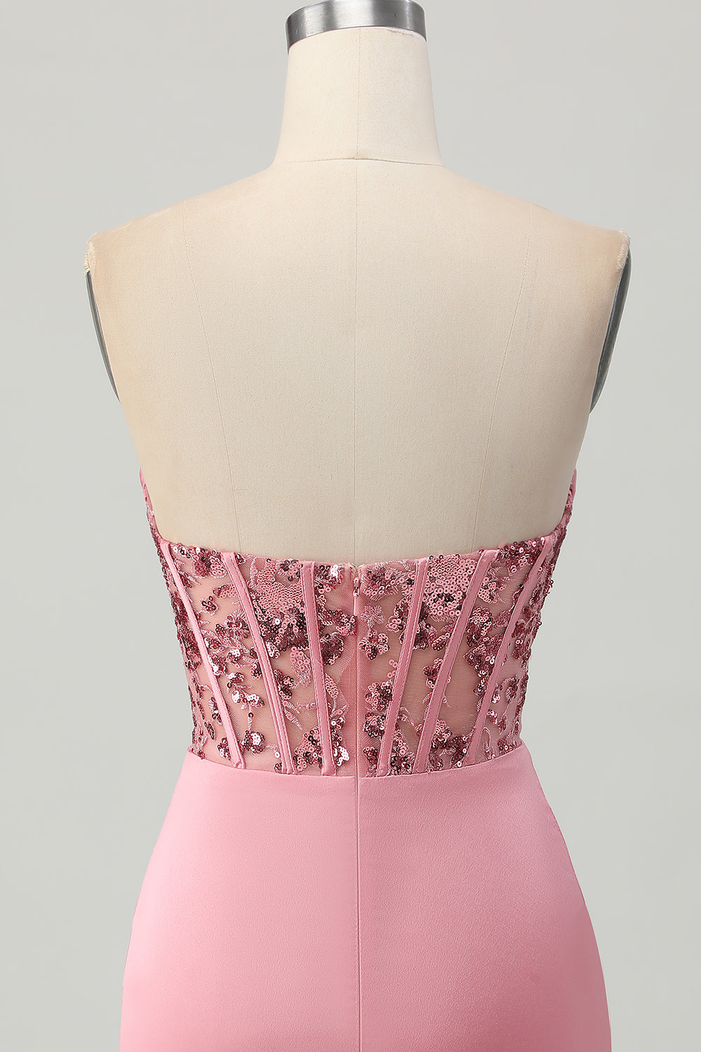 Strapless Blush Corset Sequins Bodycon Short Prom Dress