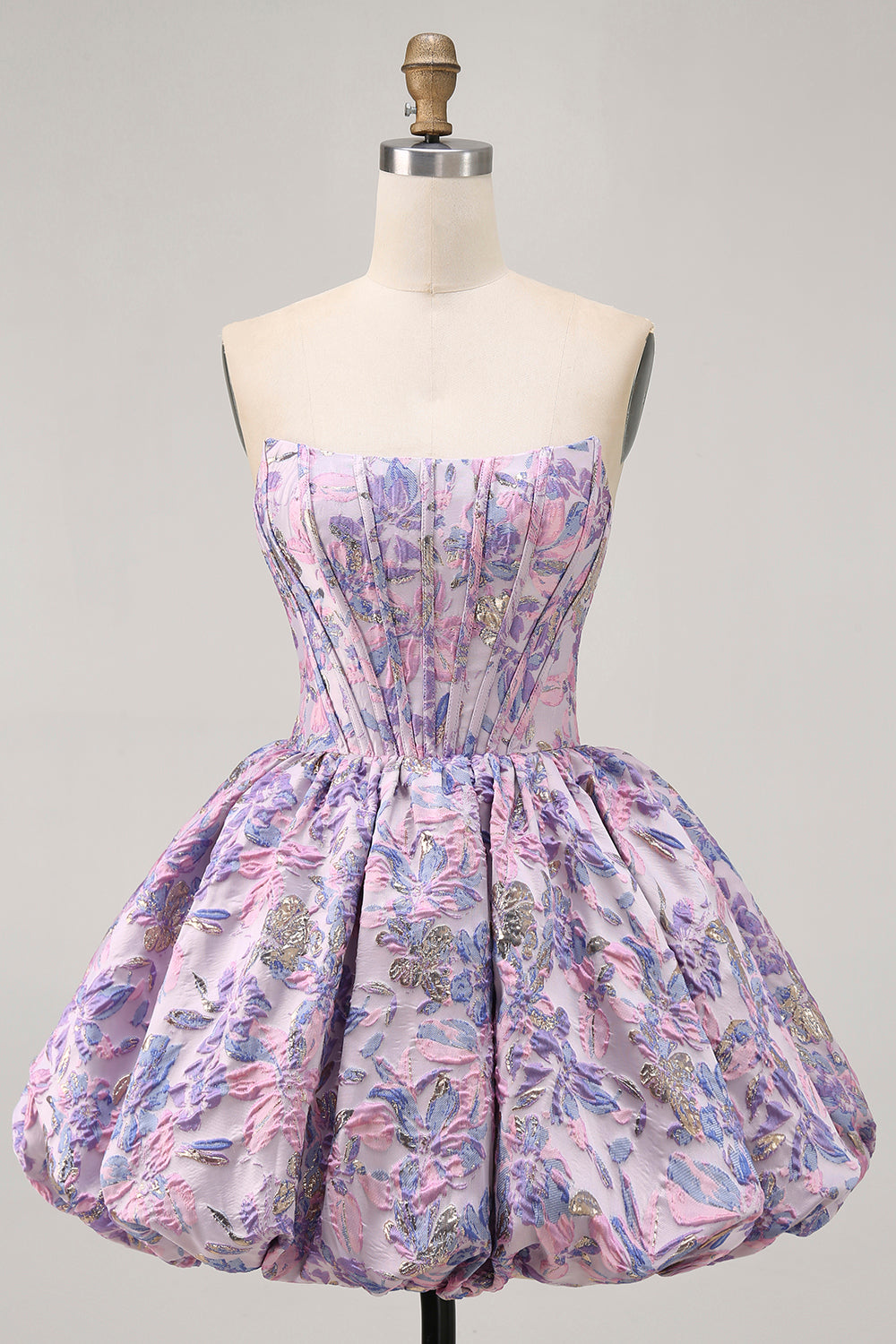 Yellow Strapless Fit and Flare Brocade A-Line Short Prom Dress