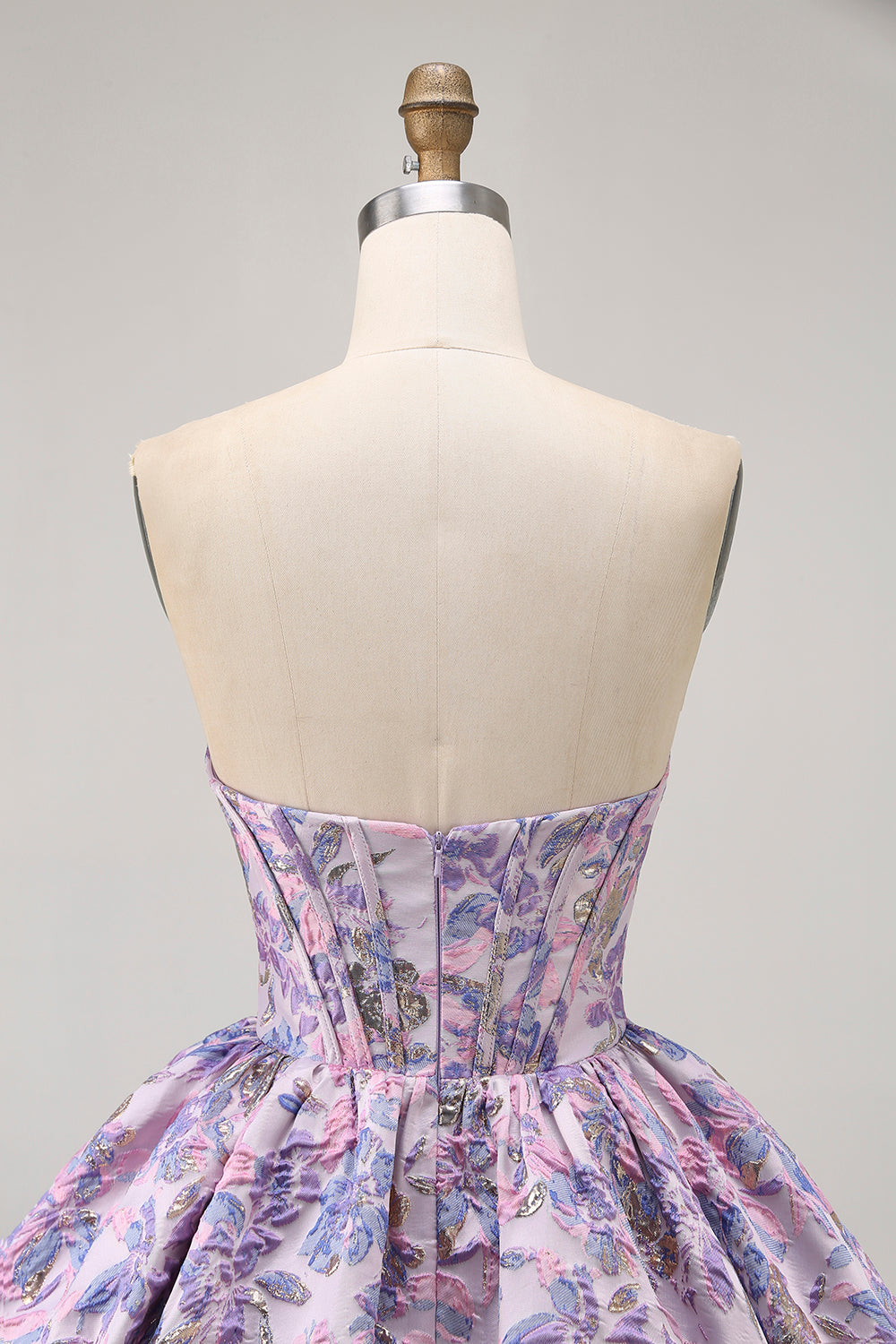 Purple Strapless Brocade A-Line Corset Mini Party Dress with Bubble-Hem