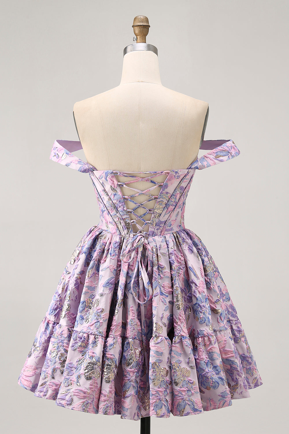 Off The Shoulder Dark Green Brocade Floral A Line Printed Cocktail Dress