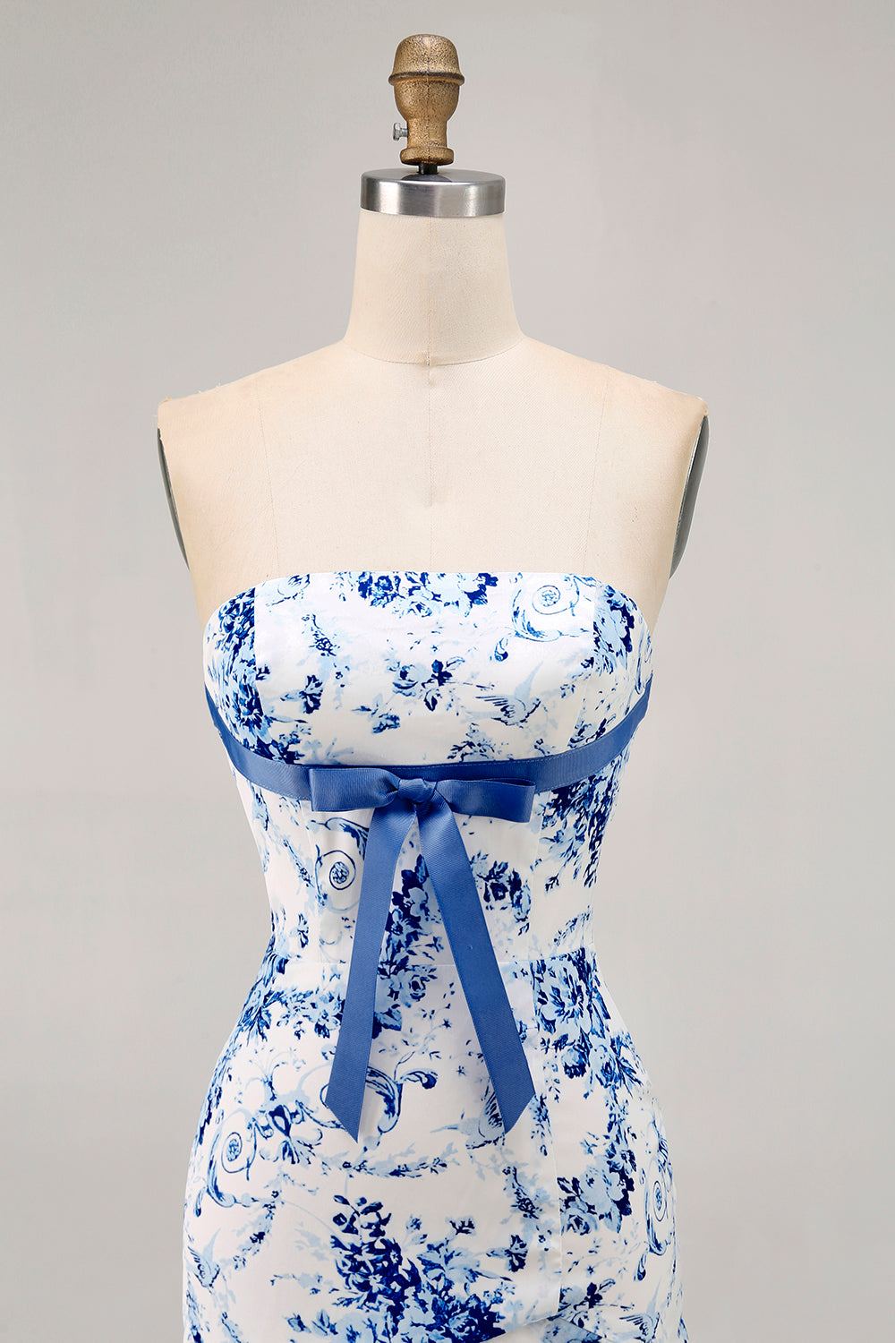 Pink Floral Bodycon Strapless Printed Short Party Dress with Ruffles