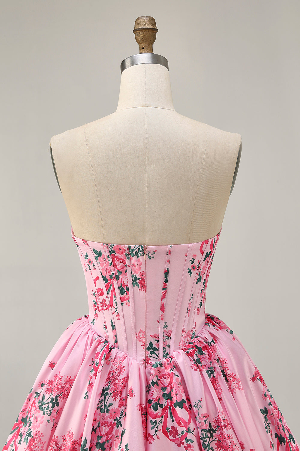 Strapless White Blue Flower A-Line Printed Cocktail Dress with Beading