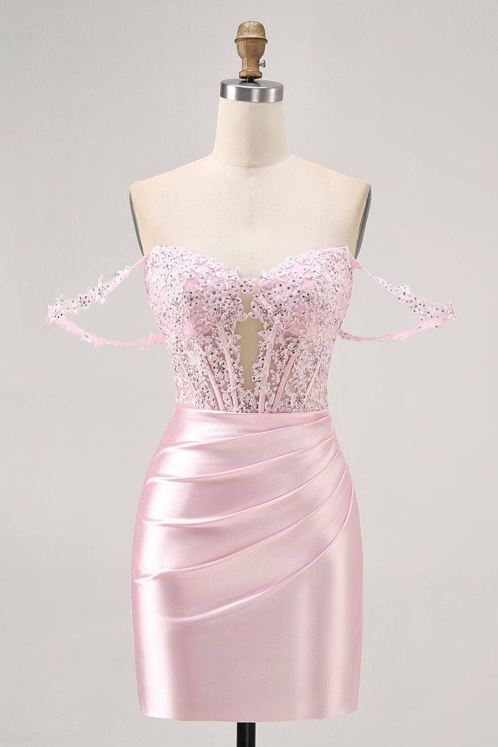 Pink Off The Shoulder Bodycon Corset Cocktail Dress