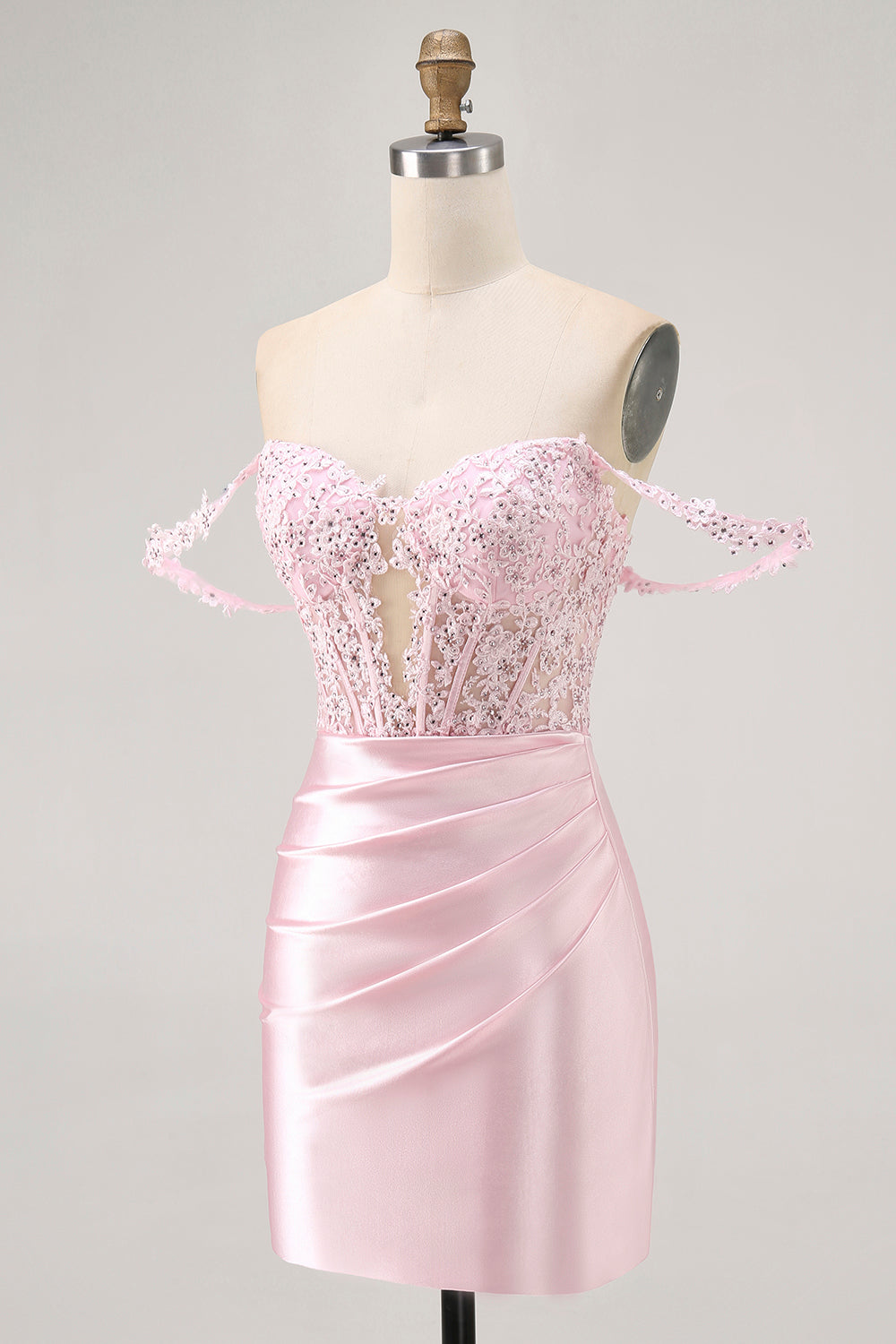 Pink Off The Shoulder Bodycon Corset Cocktail Dress
