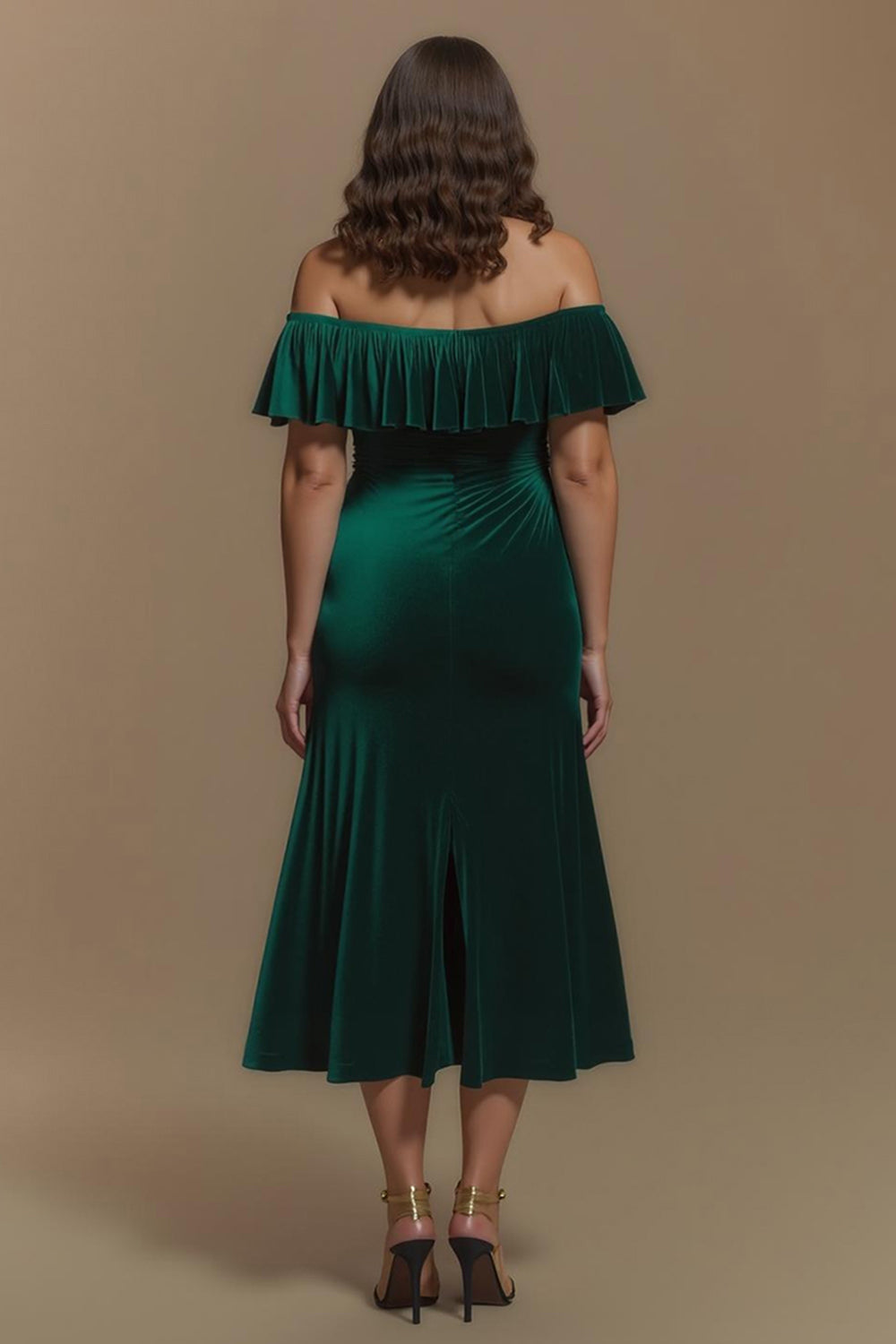 Dark Green Off the Shoulder Buttons Velvet Long Holiday Party Dress With Slit