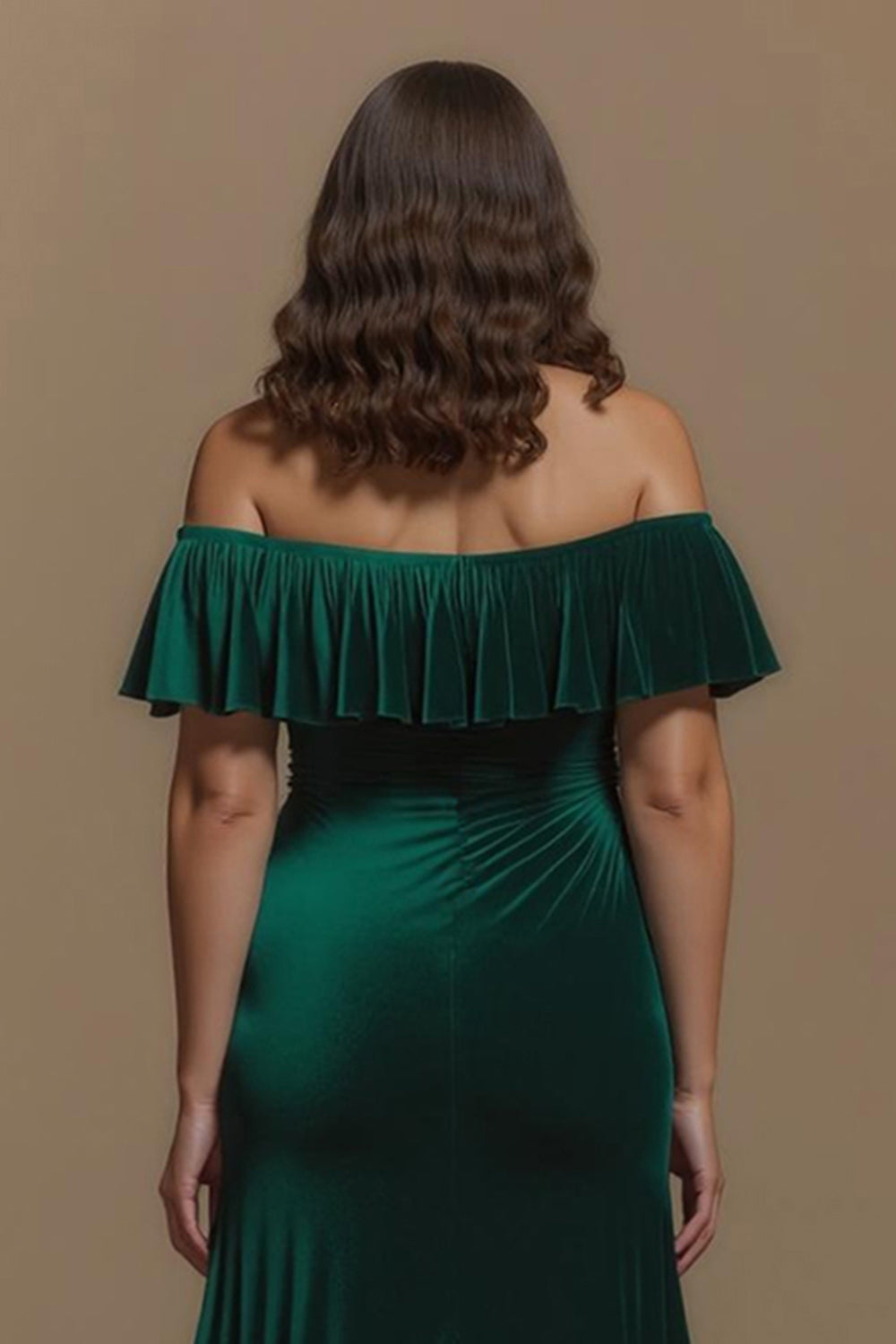 Dark Green Off the Shoulder Buttons Velvet Long Holiday Party Dress With Slit