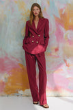 Burgundy 2 Piece Notched Lapel Women Suits