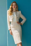Ivory 2 Piece Tweed Midi Work Dress with Sleeves
