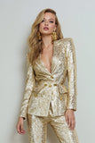 Sparkly Golden 2 Piece Sequin Women Suits with Sleeves