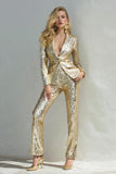 Sparkly Golden 2 Piece Sequins Notched Lapel Women Prom Suits