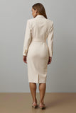 Champagne Pencil Notched Lapel Midi Blazer Dress