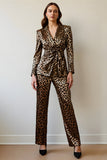 Gold Black Leopard Shawl Lapel 2 Piece Women Prom Suits