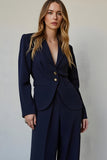 Navy Satin 2 Piece Single Breasted Prom Suits